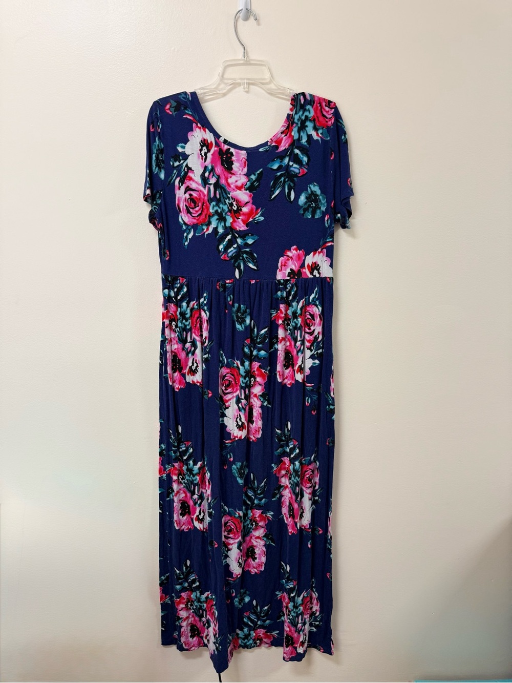 Navy Floral Short-Sleeve Maxi Dress - Pink Rose Print - Picture 6 of 6